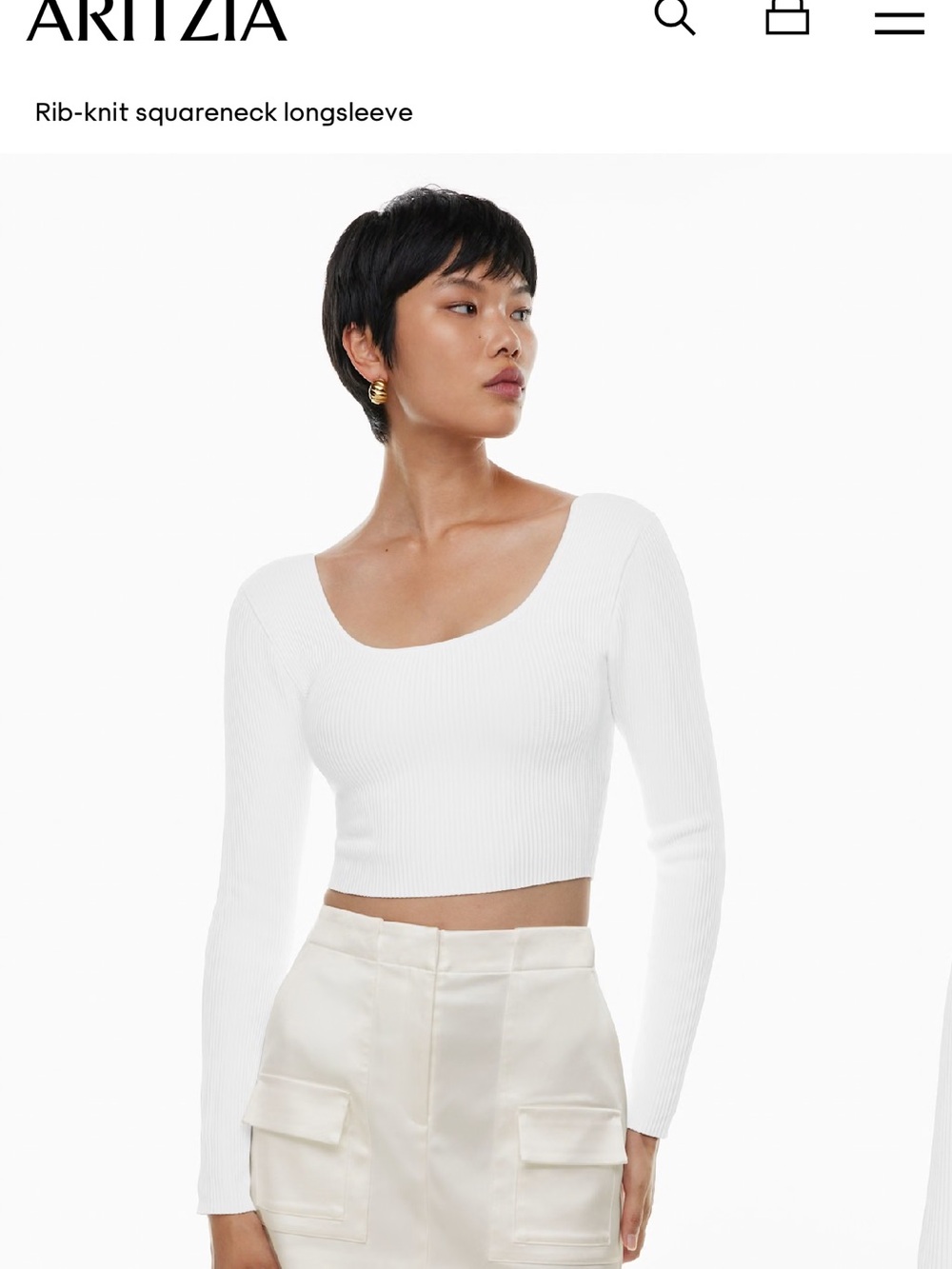 Babaton Rib-Knit Square Neck Longsleeve Crop Top - White
